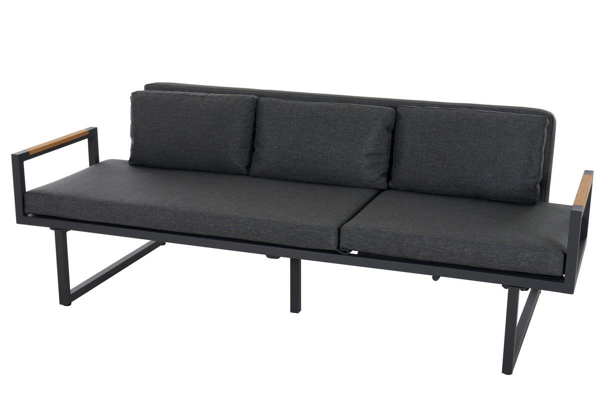 3er-Loungesofa Calera Anthrazit/Echtholz - Anthrazit, Basics, Holz/Textil (219/81/91cm) - Siena Garden