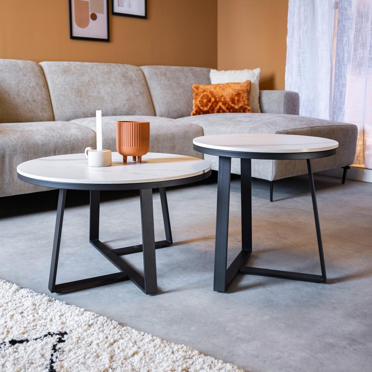 COUCHTISCHSET PETE - Schwarz/Weiß, KONVENTIONELL, Stein/Metall (69/69/39,5cm) - MID.YOU