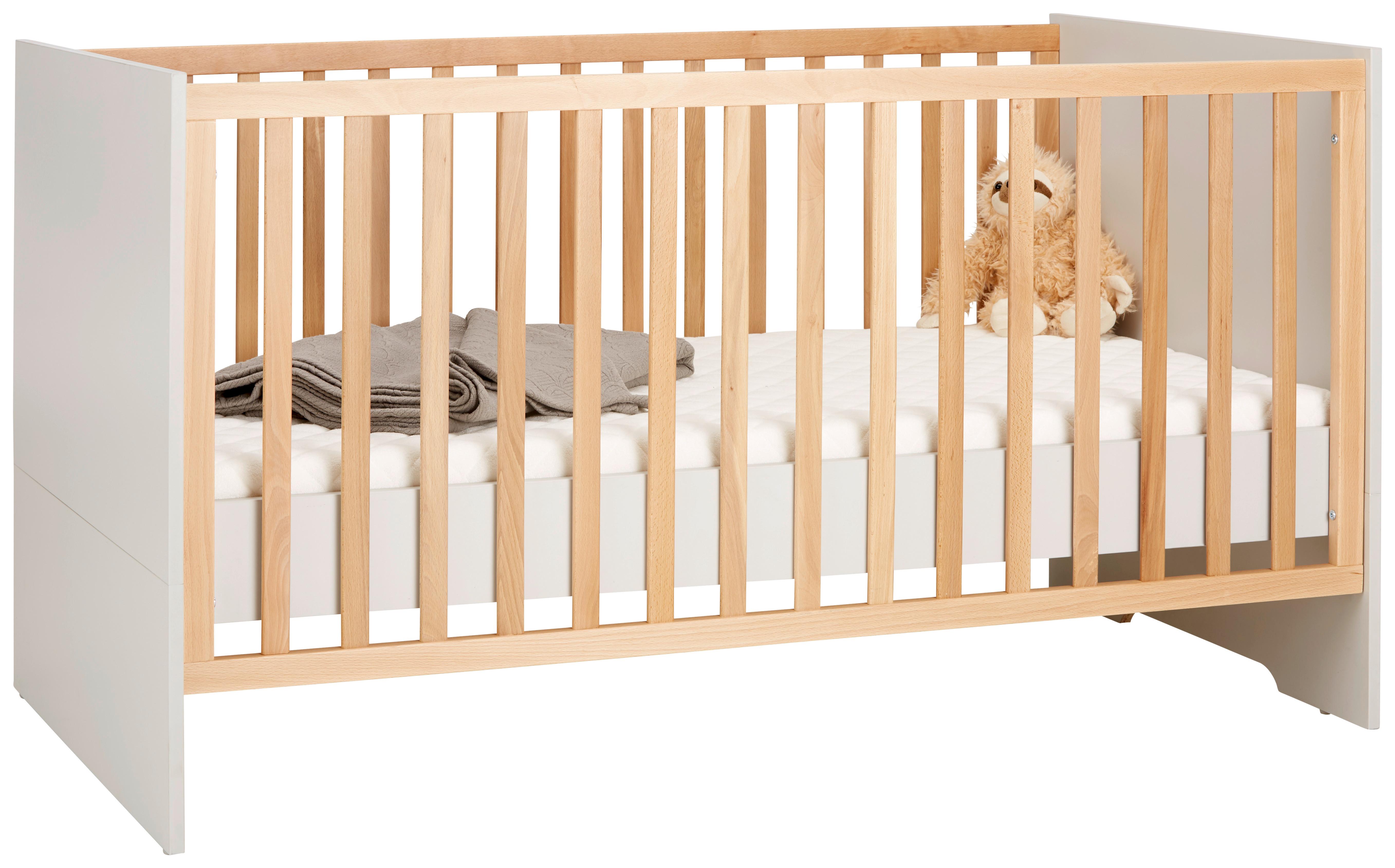 Babybett Kinderbett Eulchen 120x60 Matratze Betttasche CREME Massivholz Holz Neu