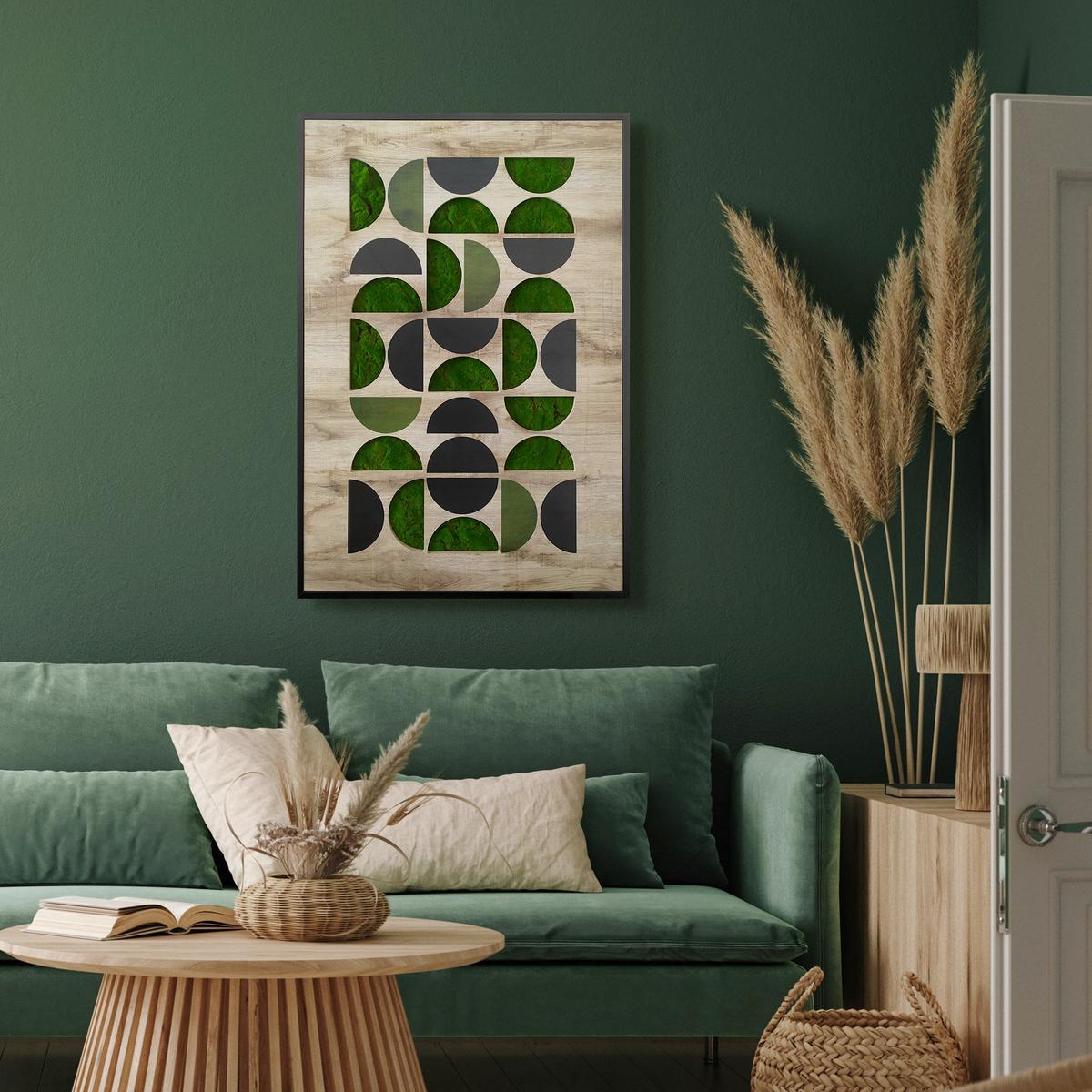 Moosbild Naturfarben/Schwarz/Grün - Dunkelgrün/Schwarz, Basics, Holz/Kunststoff (70/100cm)