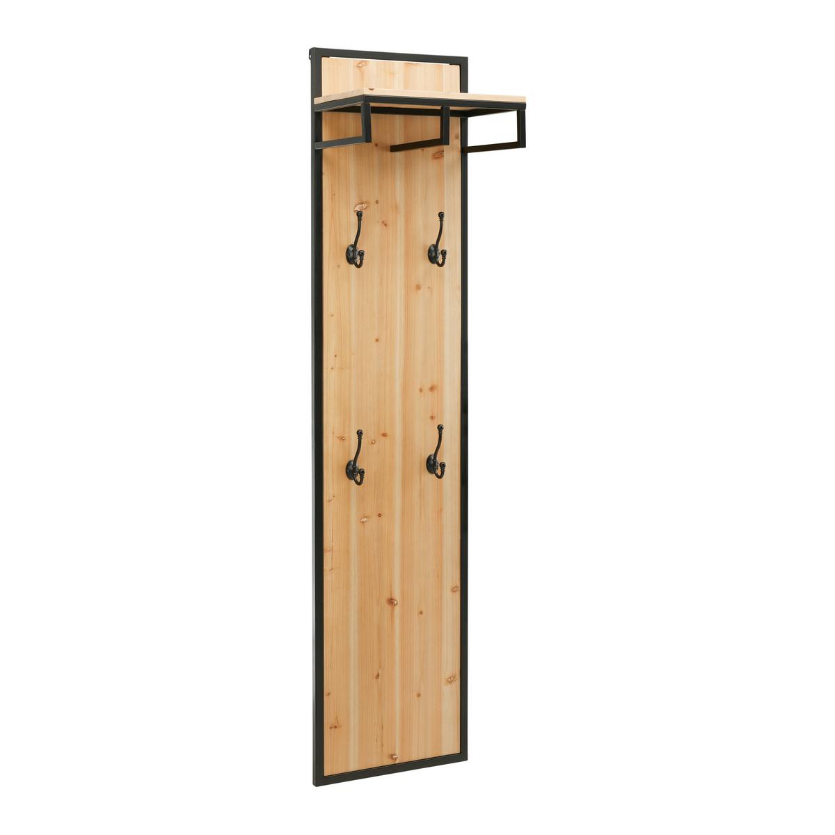 Garderobe Vittoria ca. 40x170 cm Tanne massiv - Schwarz/Naturfarben, MODERN, Holz/Metall (40/170/27cm) - Bessagi Home