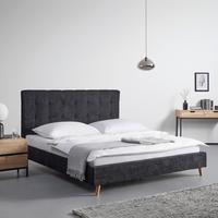 ŁÓŻKO TAPICEROWANE RONJA - kolor naturalny/czarny, Modern, metal/drewno (180/200cm) - Bessagi Home