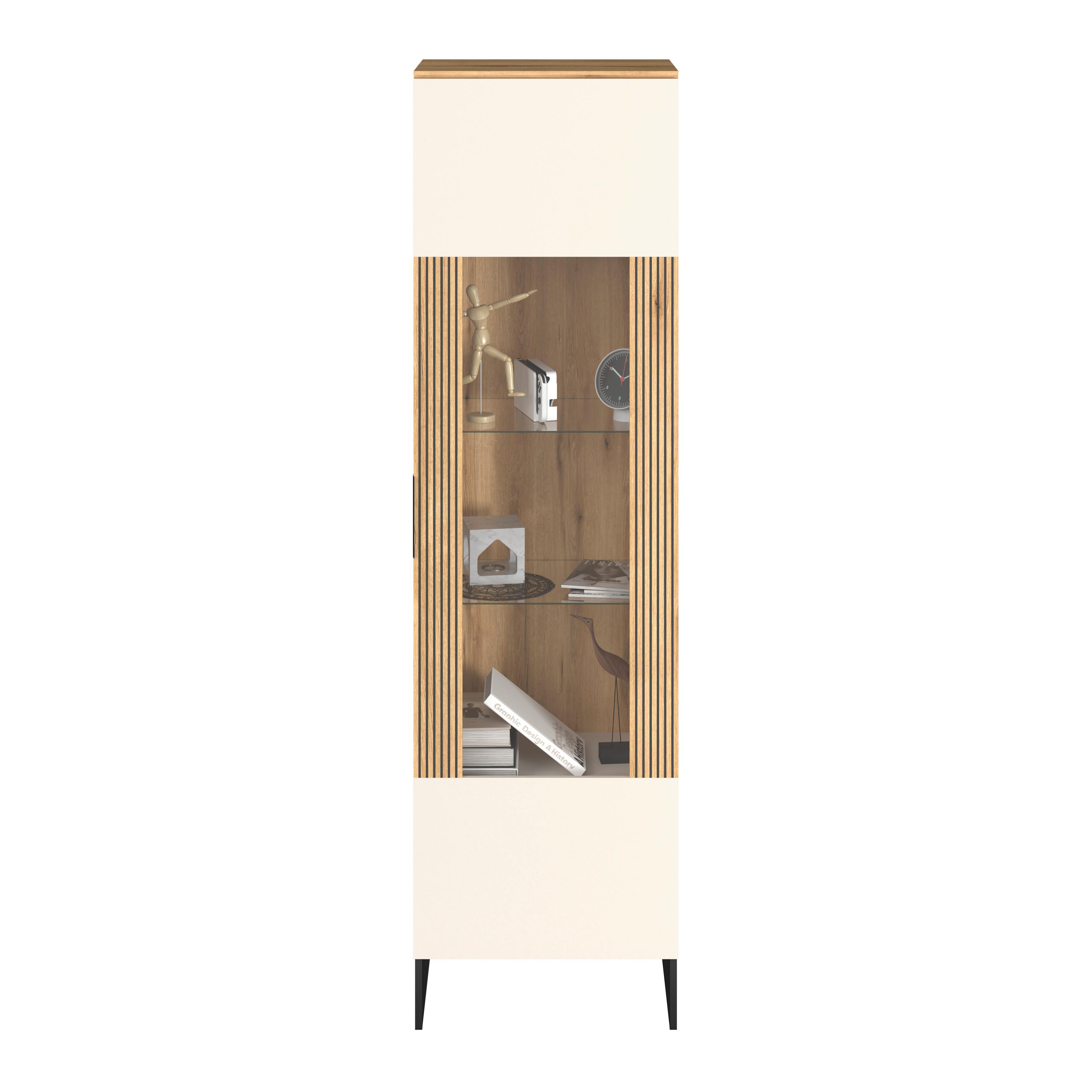 Vitrina King - kašmir/boja hrasta, Moderno, staklo/metal (55,2/200/40cm) - Modern Living