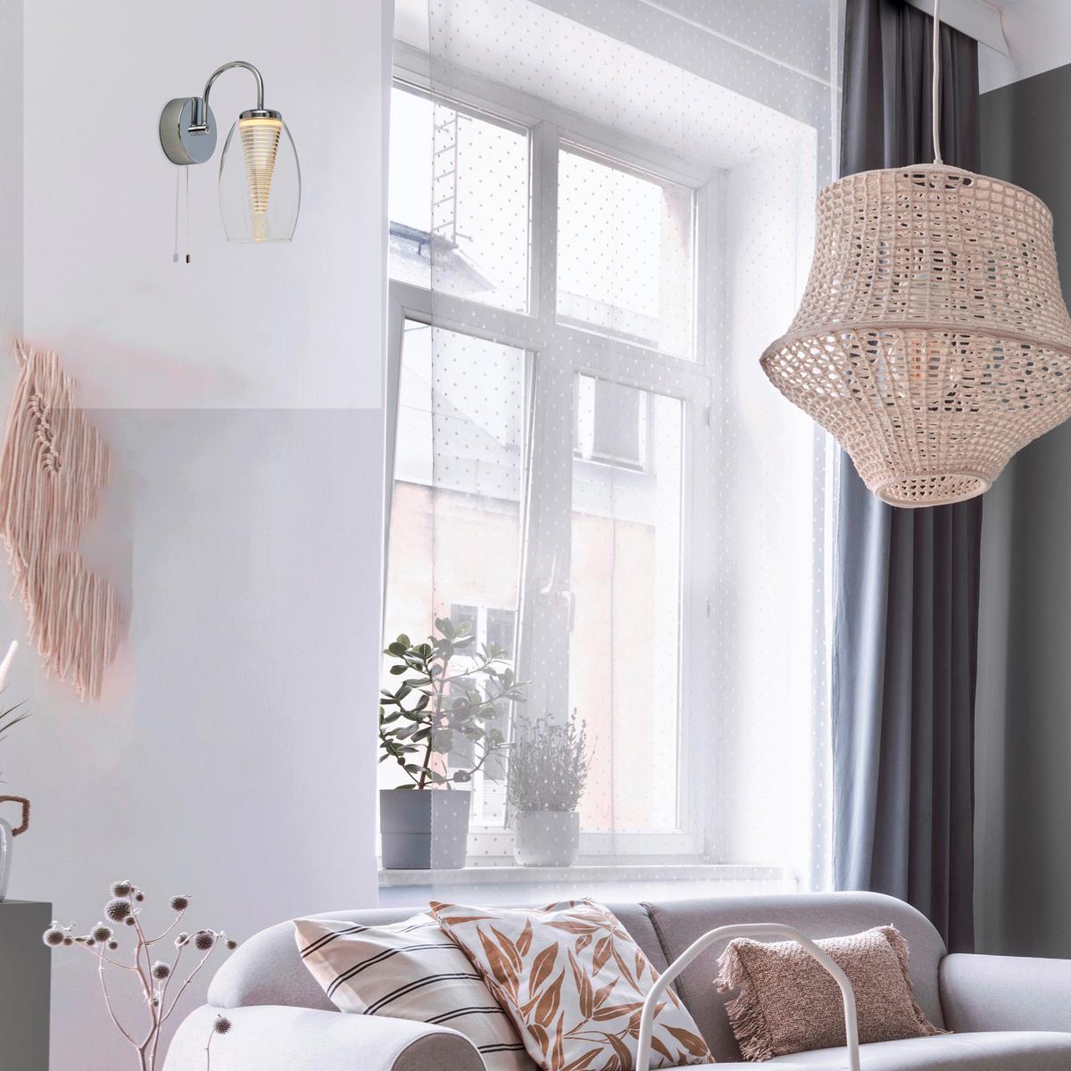 Led Falilámpa Cyclone 97292-1cl - krómszínű, Basics, üveg/fém (11.5/20/26.5cm)