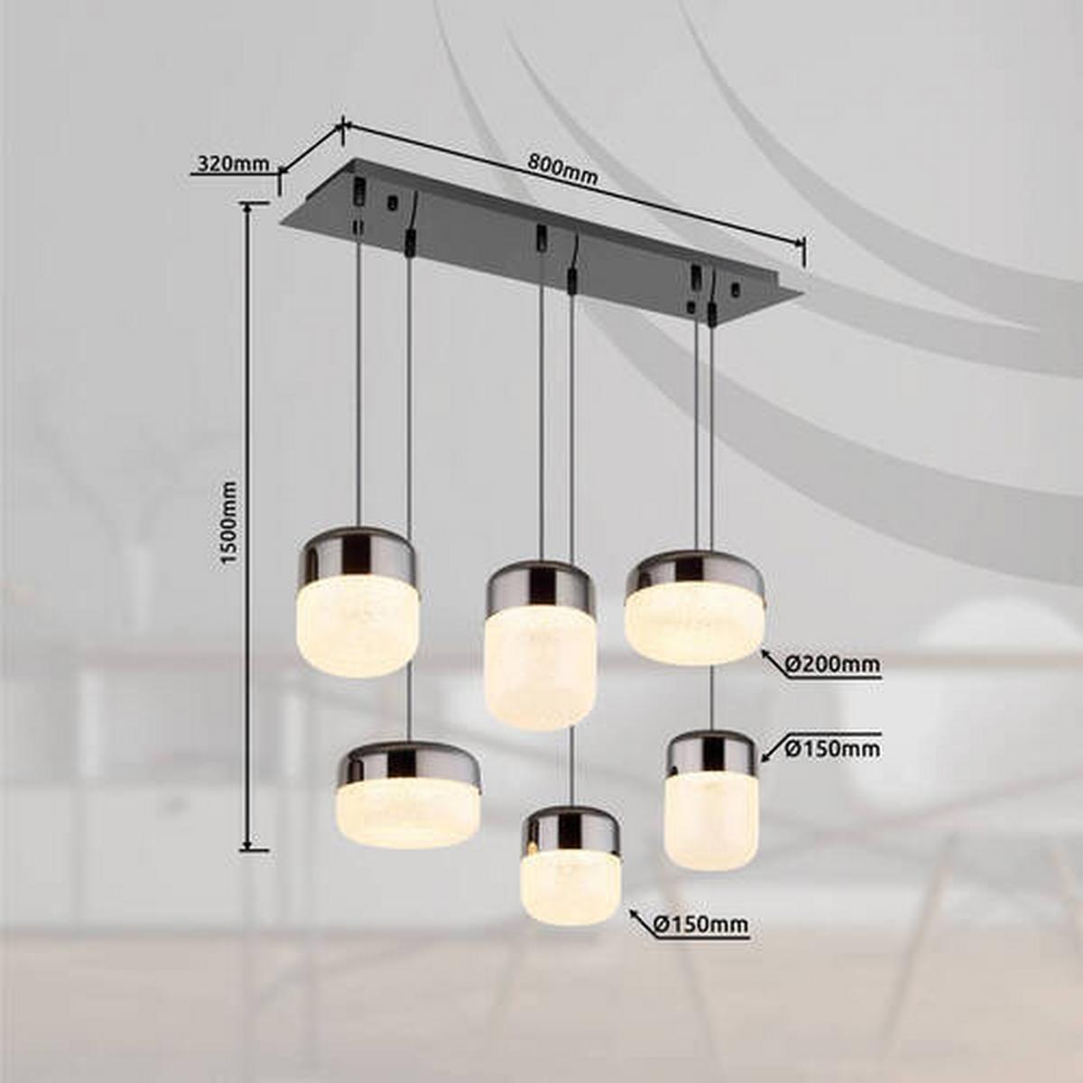 LED-Hängeleuchte Cristallica Graphitfarben max. 60 Watt - Klar/Graphitfarben, Design, Glas/Metall (80/32/150cm) - Globo