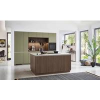 Einbauküche Senso/Structura o. Geräte Olivgrün/Nussbaum - Sandfarben/Edelstahlfarben, MODERN, Holzwerkstoff (300cm) - Nobilia