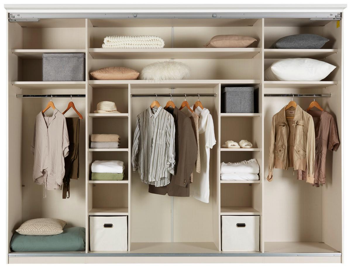 Schwebetürenschrank Sonate Rom in Weiß ca. 298x222x68cm - Alufarben/Weiß, MODERN, Glas/Holzwerkstoff (298/222/68cm) - Premium Living