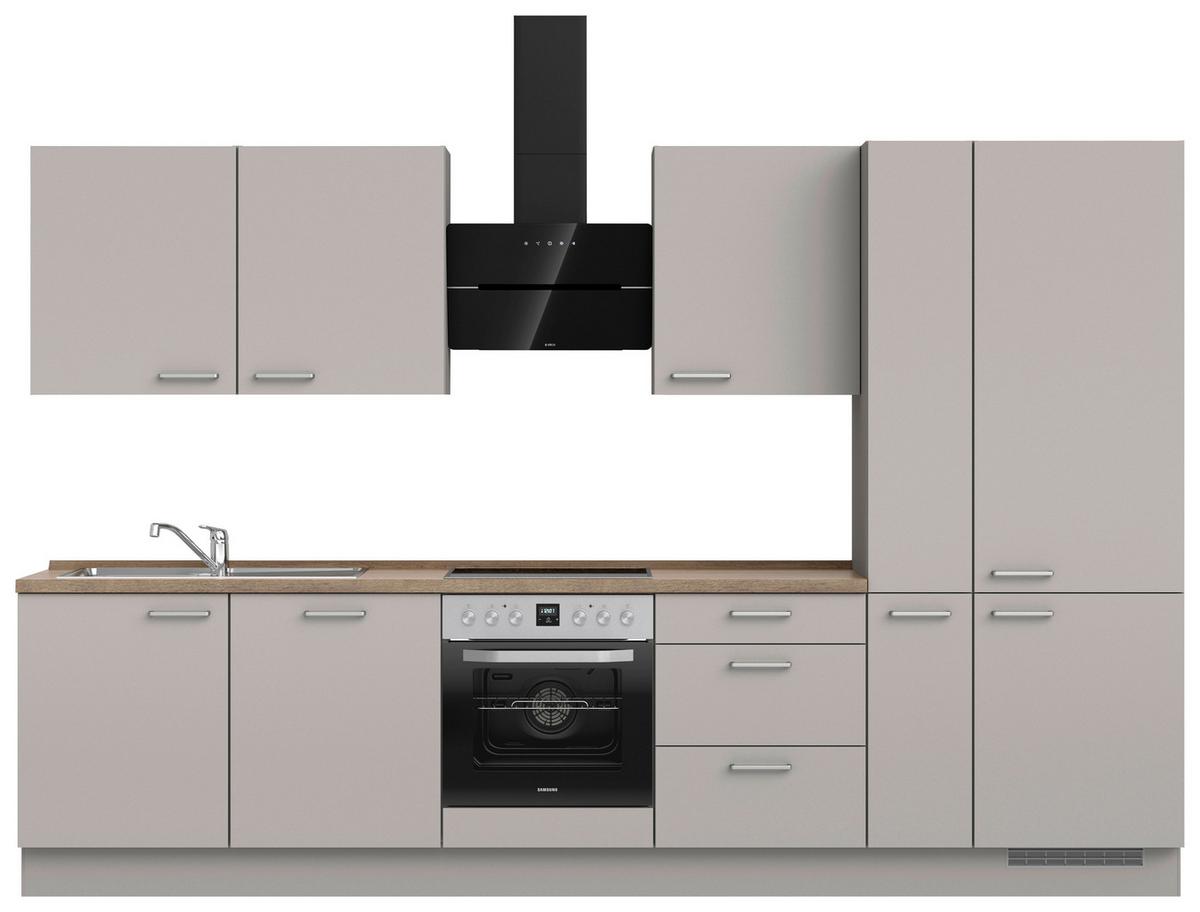 Küchenblock Touch High m. Geräten Grau - Eiche dunkel/Edelstahlfarben, MODERN, Holzwerkstoff/Metall (330cm) - Nobilia