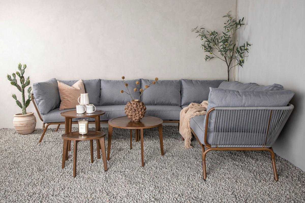 Dining-Loungeset Roxo ca. 283x221 cm Grau - Braun/Grau, KONVENTIONELL, Textil/Metall - Gardenson