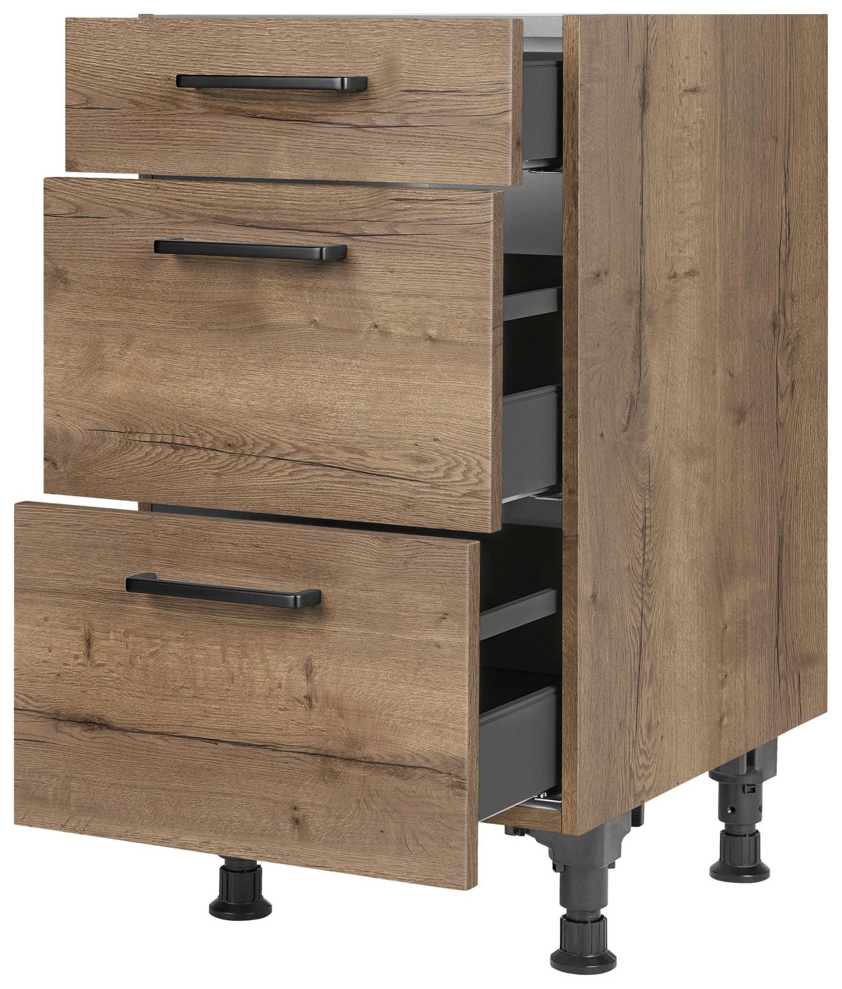 Schubkastenunterschrank Structura Eiche dunkel - Eiche dunkel/Schwarz, MODERN, Holzwerkstoff/Metall (45/87/56cm) - Nobilia