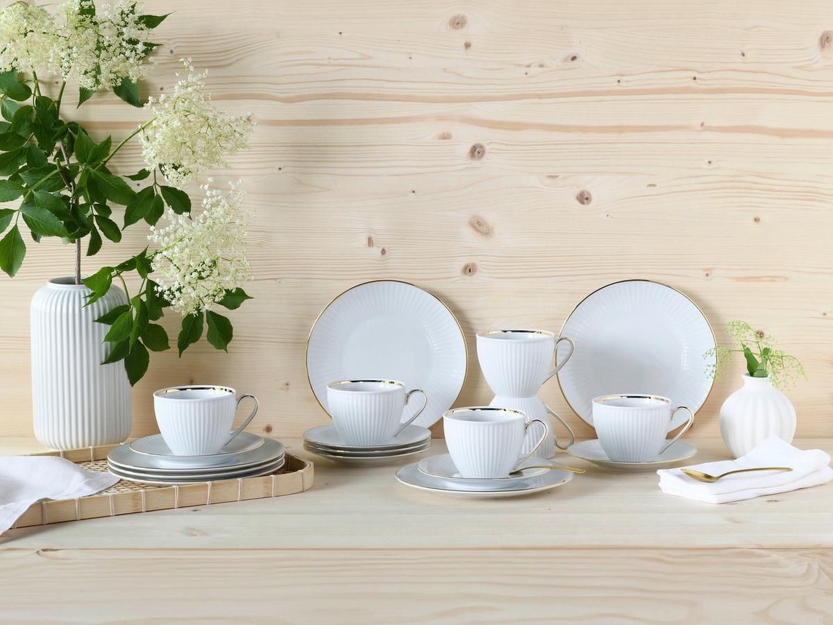 Kavni Servis Valencia, 18-Delni - zlate barve/bela, Design, keramika - Creatable