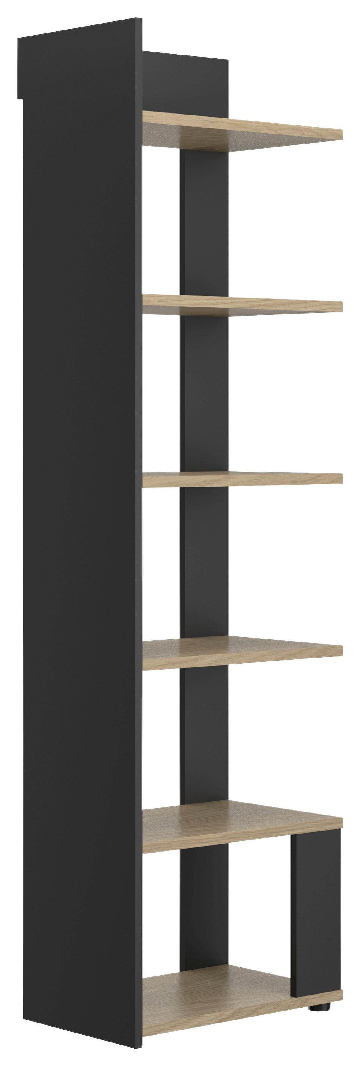 Regal Nael, Črna, Barva Hrasta - črna/barve hrasta, Basics, umetna masa/leseni material (56/198/37cm)