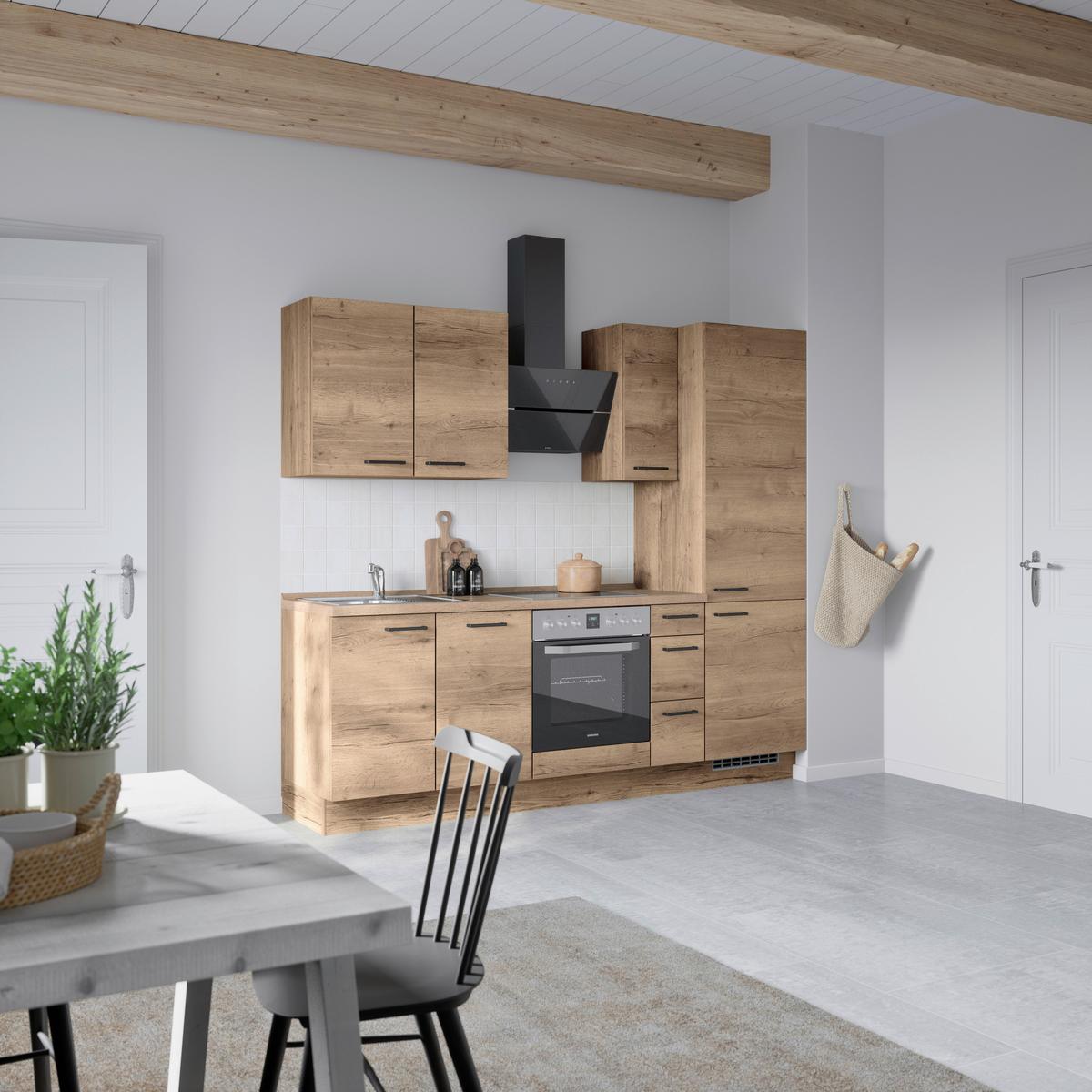 Küchenblock Structura High m. Geräten Eiche dunkel - Eiche dunkel/Schwarz, MODERN, Holzwerkstoff/Metall (240cm) - Nobilia