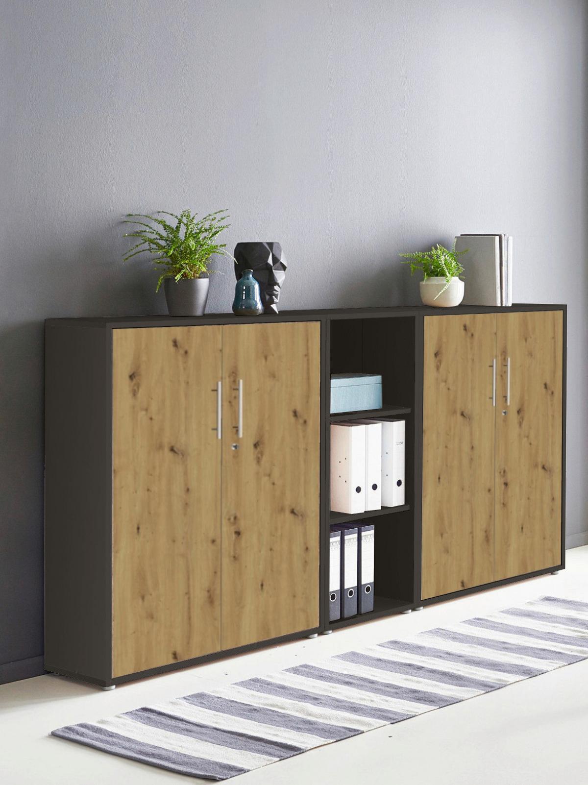 AKTENSCHRANK OFFICE EDITION - SW SET 8 - Anthrazit/Eiche Artisan, MODERN, Holzwerkstoff (212,9/113,6/33cm) - MID.YOU