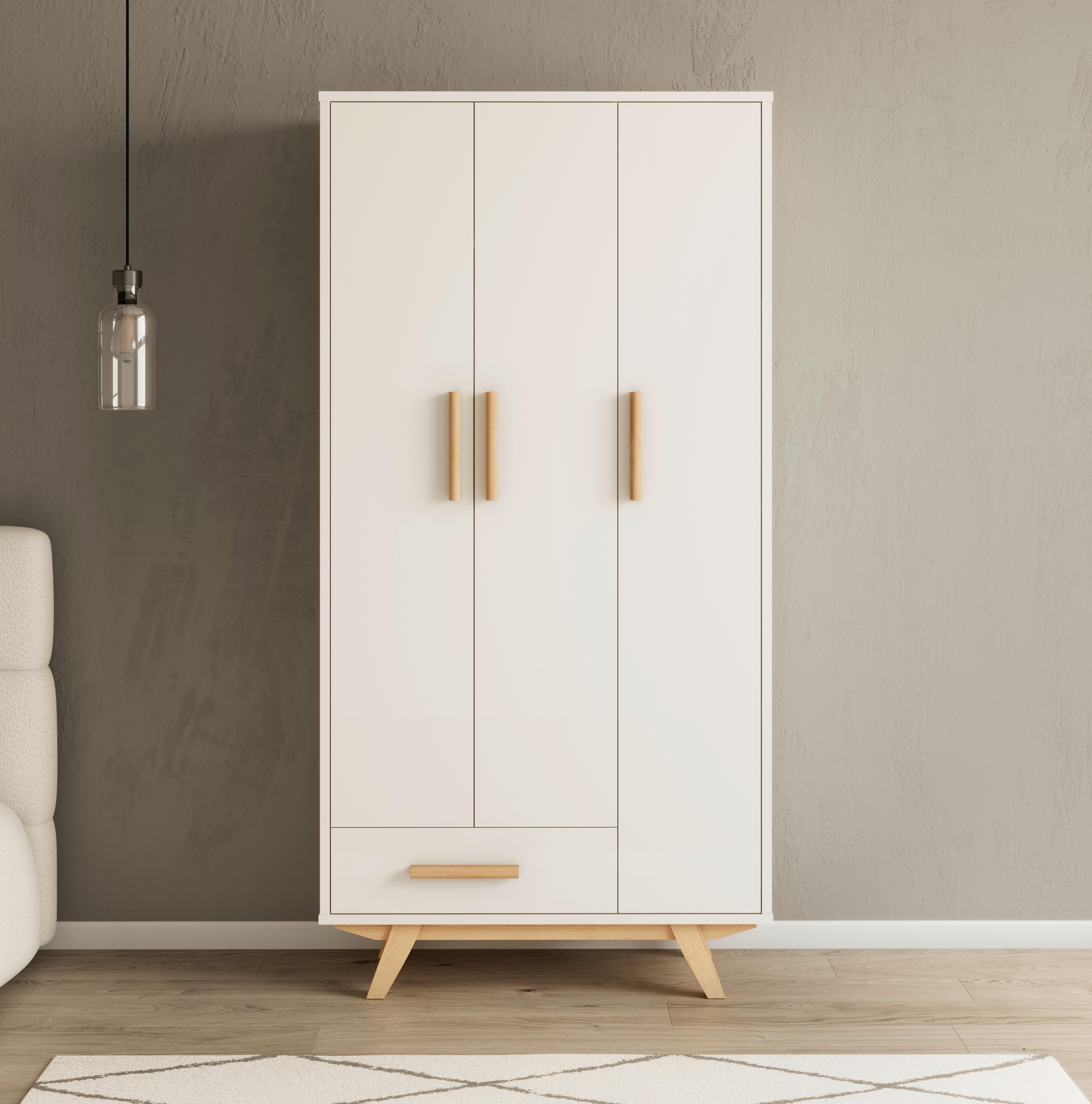 Omara Za Oblačila Milan, Bela, Naravna Barva - bela/ekru, Moderno, leseni material/les (90/180/40cm) - Bessagi Home