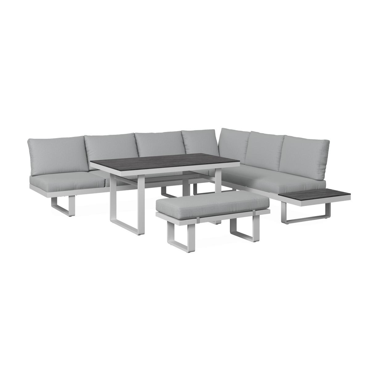 Dining-Loungeset Leandra Hellg Outdoorstoff/Metall/Polywood - Dunkelgrau/Hellgrau, MODERN, Kunststoff/Textil - Bessagi Garden