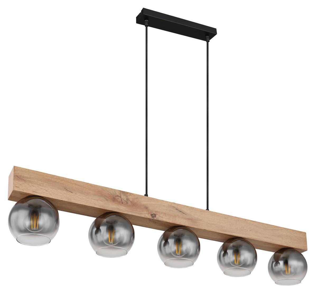 Svjetiljka Viseća 15656-5h Moitas - prirodne boje/crna, Natur, staklo/drvni materijal (115/15/120cm) - Globo
