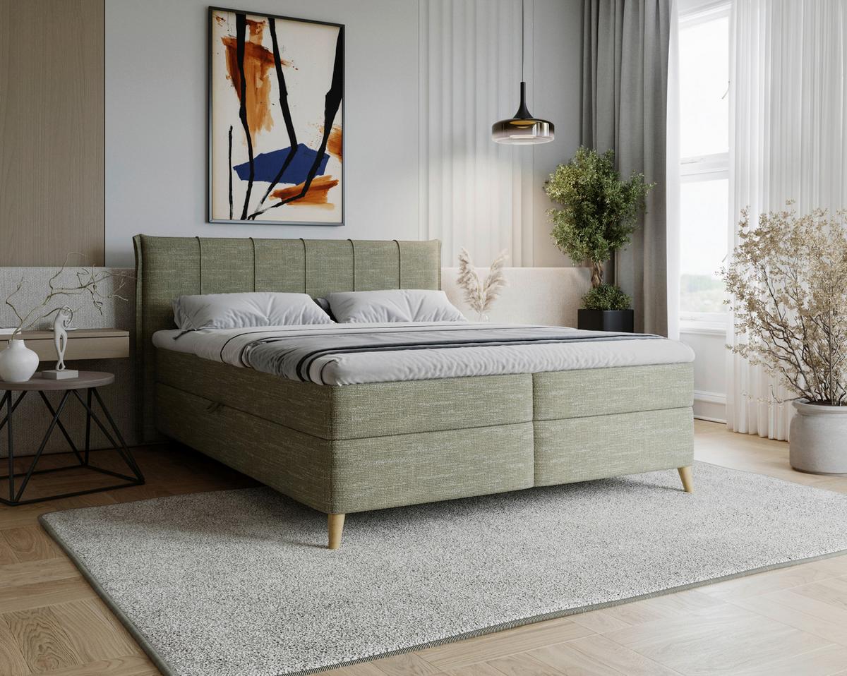 Boxbett Veloria Grün ca. 160x200cm - Schwarz/Grün, KONVENTIONELL, Textil/Metall (160/200cm) - Based