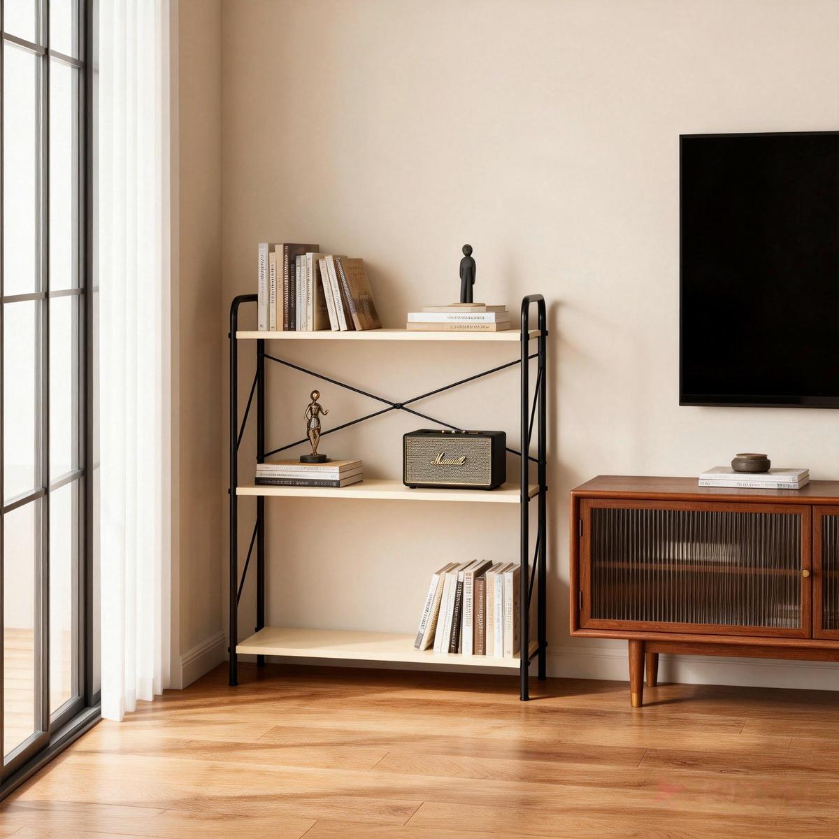 Regal Tom Kaschmir/Schwarz - Kaschmir/Schwarz, Modern, Holzwerkstoff/Metall (63.2/89/30cm) - Mömax