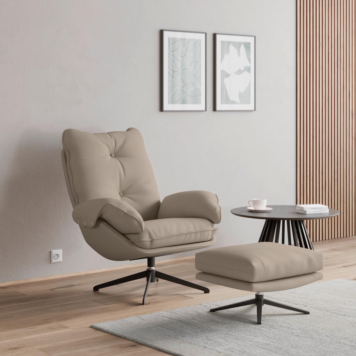 Sessel Andrea Lederlook Beige - Beige/Schwarz, MODERN, Holz/Textil (82/105/80cm) - Bessagi Home