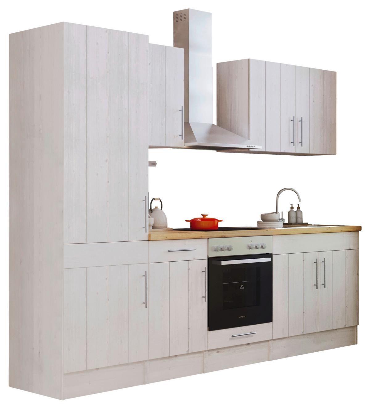 Küchenzeile mit Geräte Weiß /Lärche Dekor B: ca. 270 cm - Wildeiche/Edelstahlfarben, ROMANTIK / LANDHAUS, Holzwerkstoff/Metall (270cm) - Respekta