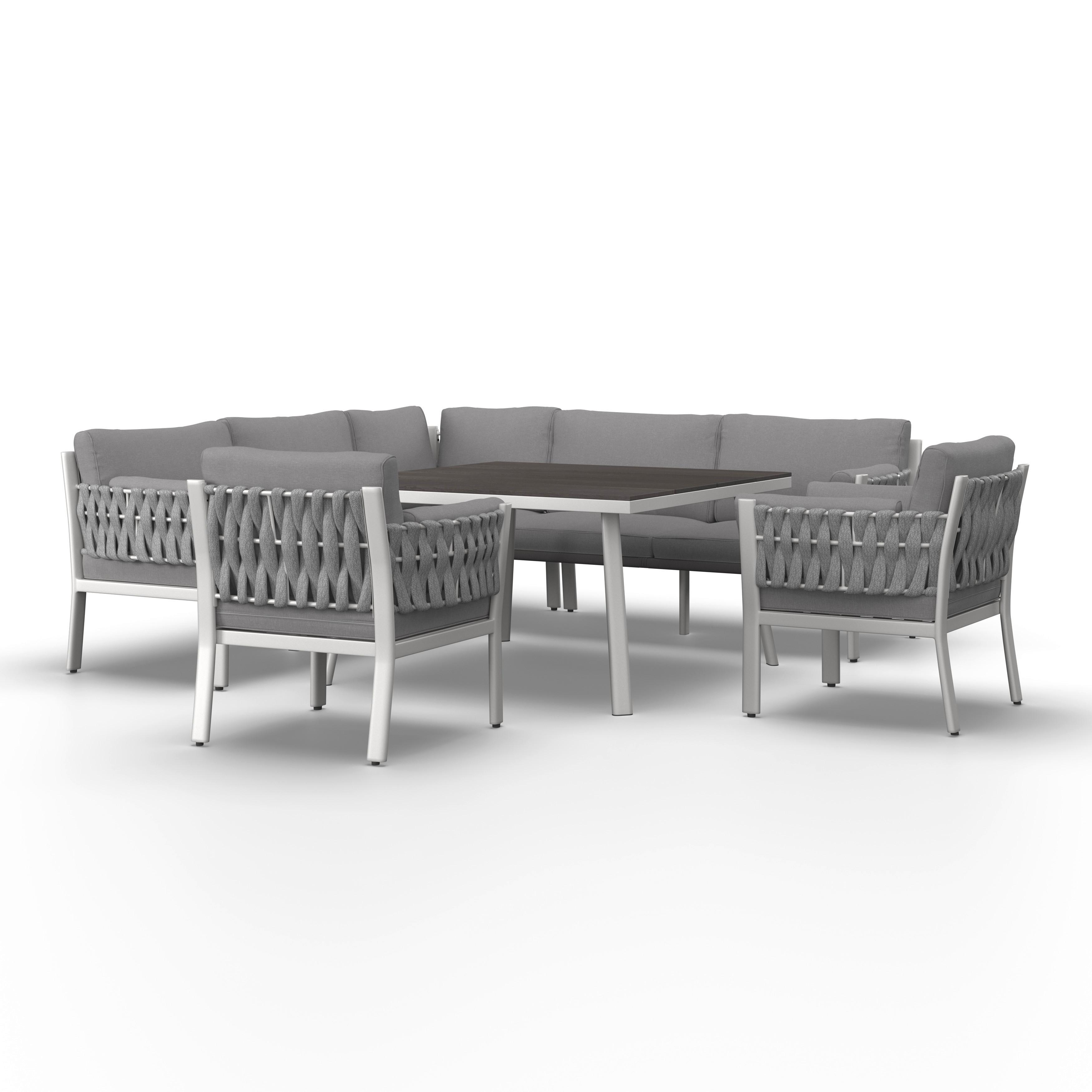 Dining-Loungeset Elisa Hellgr. Outdoorstoff/Metall +Abdeckung - Dunkelgrau/Hellgrau, MODERN, Kunststoff/Textil (238/74/75cm) - Bessagi Garden