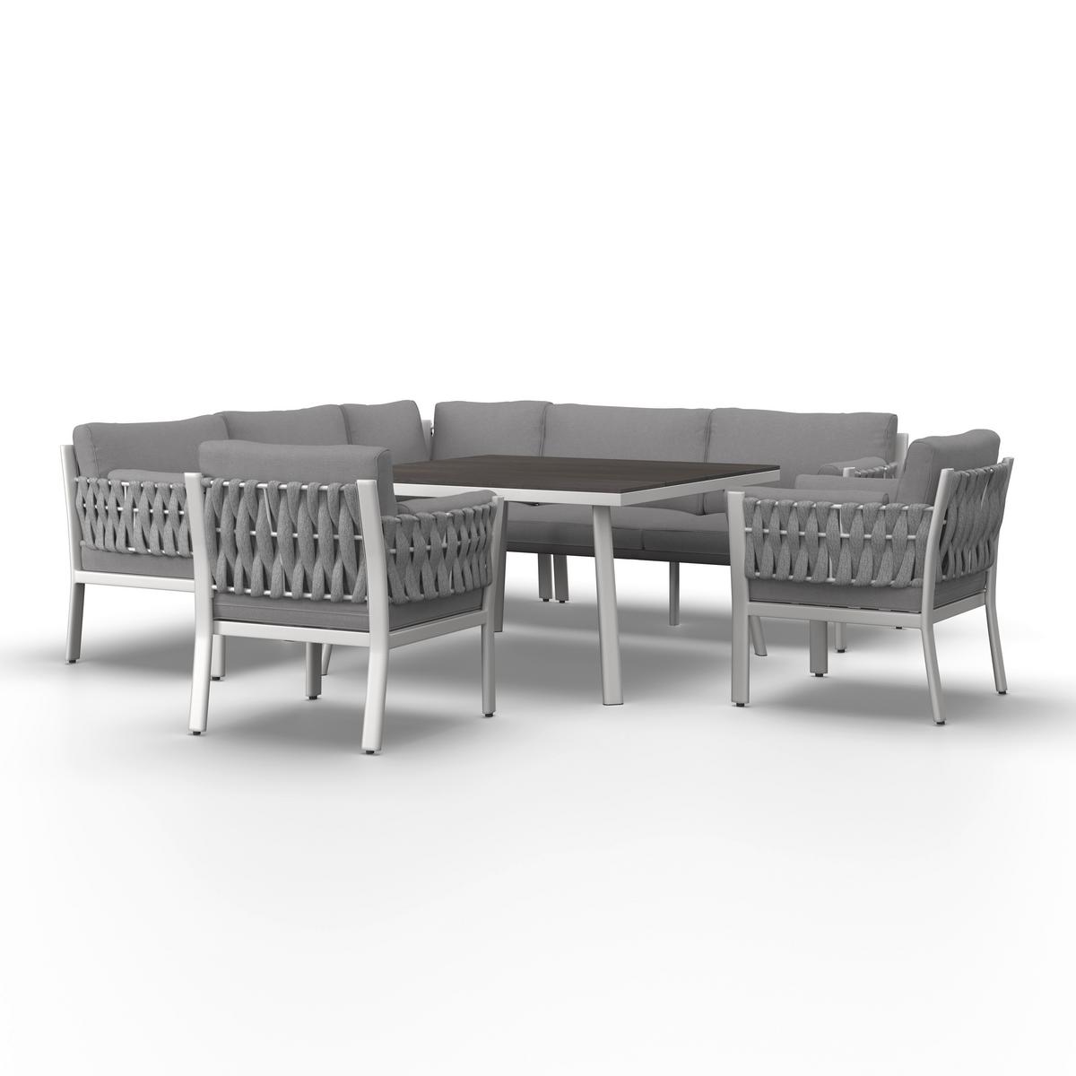 DINING-LOUNGESET ELISA - Weiss/Dunkelgrau, Modern, Kunststoff/Textil (238/74/75cm) - Bessagi Garden