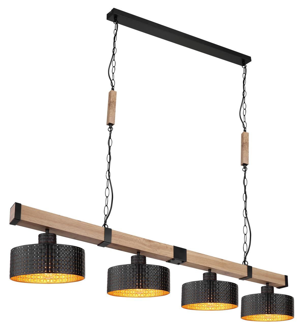 Hängeleuchte Rielly max. 60 Watt - Dunkelbraun/Goldfarben, Natur, Holzwerkstoff/Kunststoff (140/25/120cm) - Globo