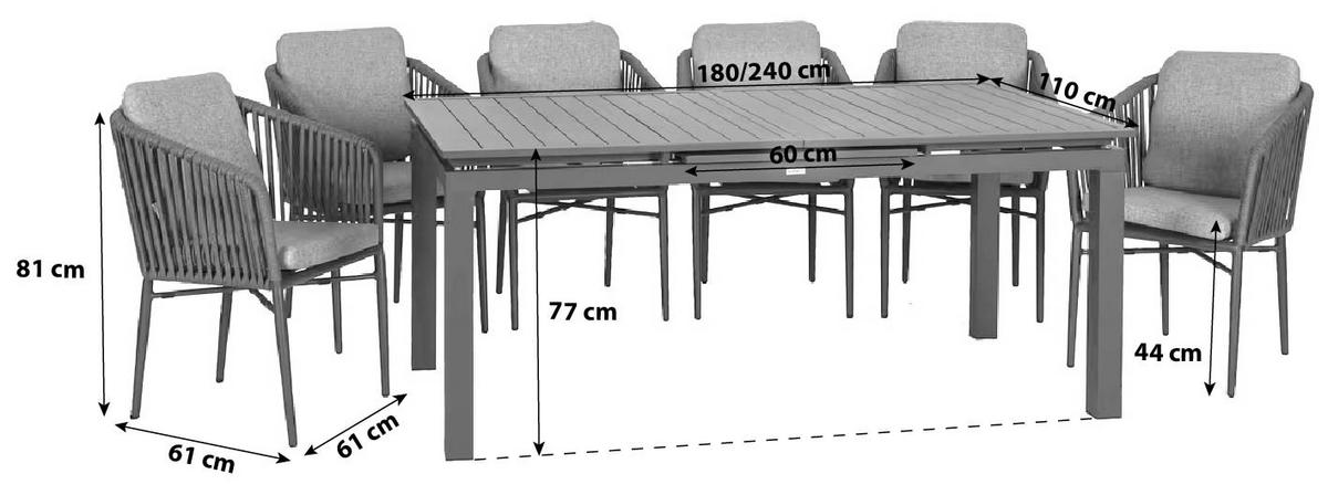 Gartenset Manhattan Anthrazit/Grau - Anthrazit/Grau, Basics, Textil/Metall (180/240/100/70cm) - Gardenson