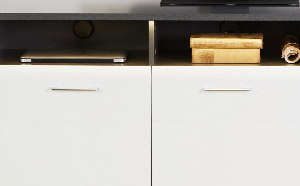 Element TV Alassio Alassio - alb/grafit, Modern, material pe bază de lemn (156,3/62/40,5cm) - Modern Living