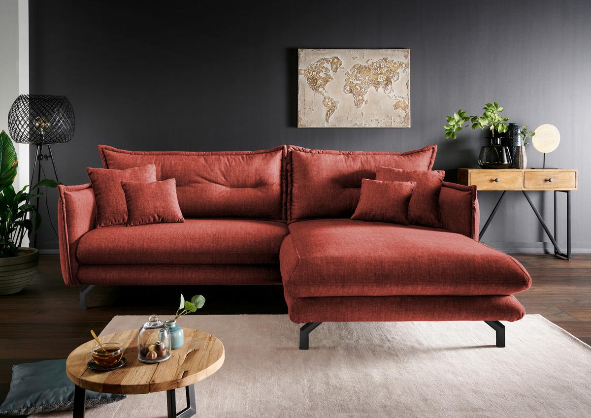 Wohnlandschaft Lava Koralle Velours - Türkis/Koralle, MODERN, Textil/Metall (255/180cm) - Livetastic