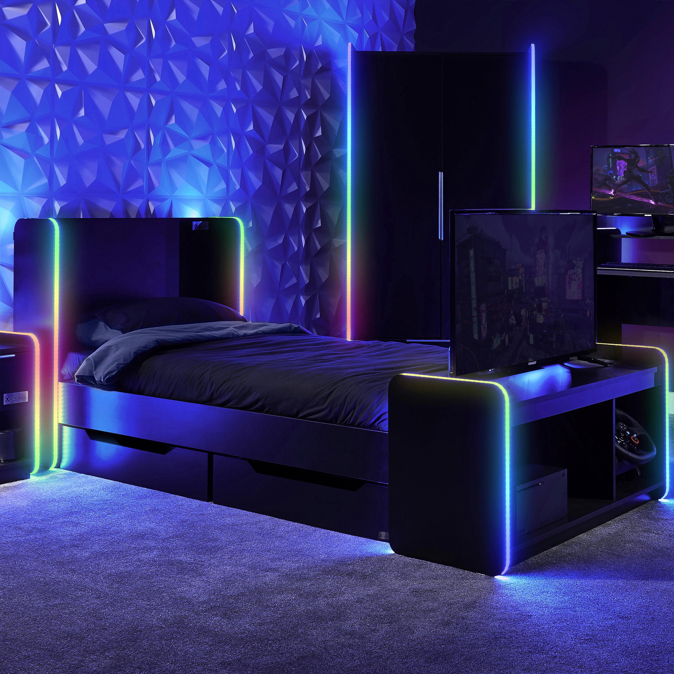 Gamingbett Electra 90x190cm Schwarz mit LED - Schwarz, MODERN, Holzwerkstoff (90/190cm) - X Rocker