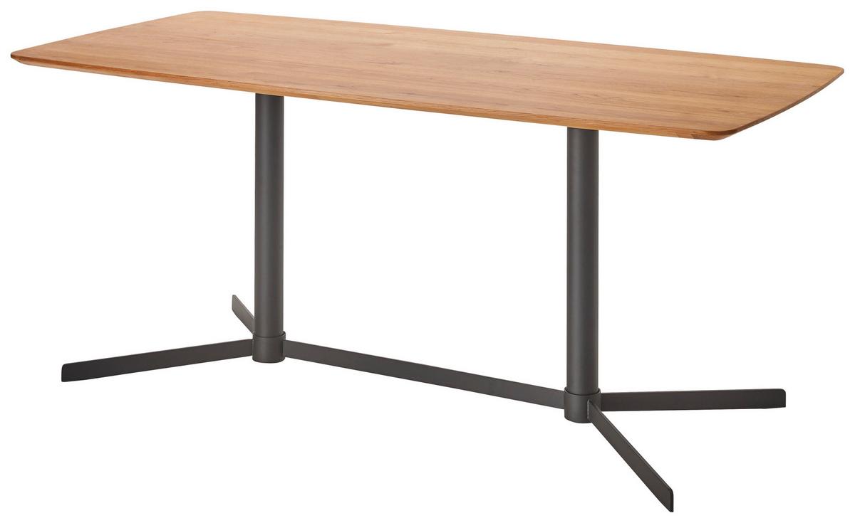 Esstisch Valetta Schwarz/Eiche Echtholz ca. 180x90x76 - Eichefarben/Schwarz, MODERN, Holzwerkstoff/Metall (180/90/76cm) - Premium Living