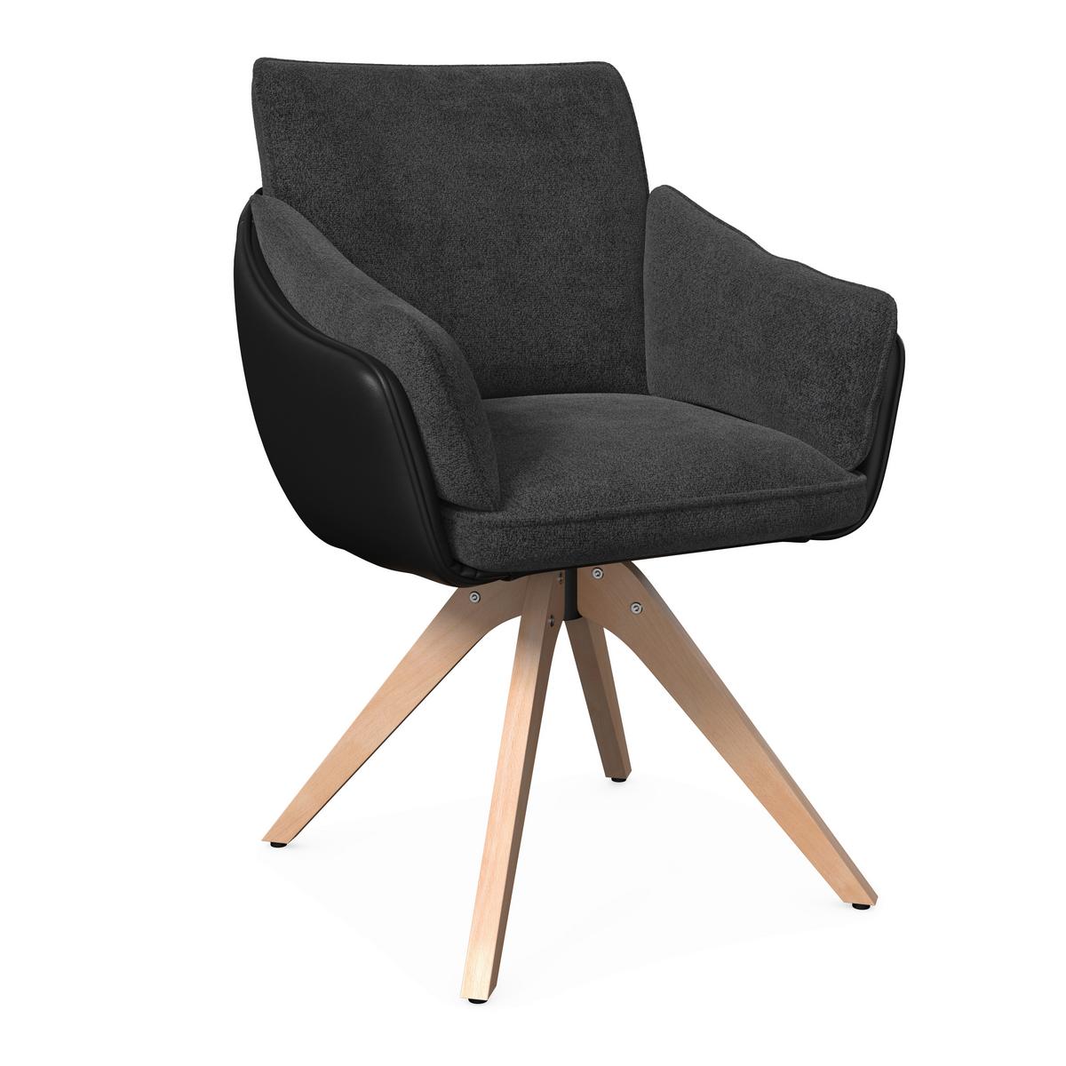 Armlehnstuhl Alja Dunkelgrau Bouclé/Mikrofaser Drehbar - Dunkelgrau/Buchefarben, MODERN, Holz/Textil (66/89/62cm) - Bessagi Home