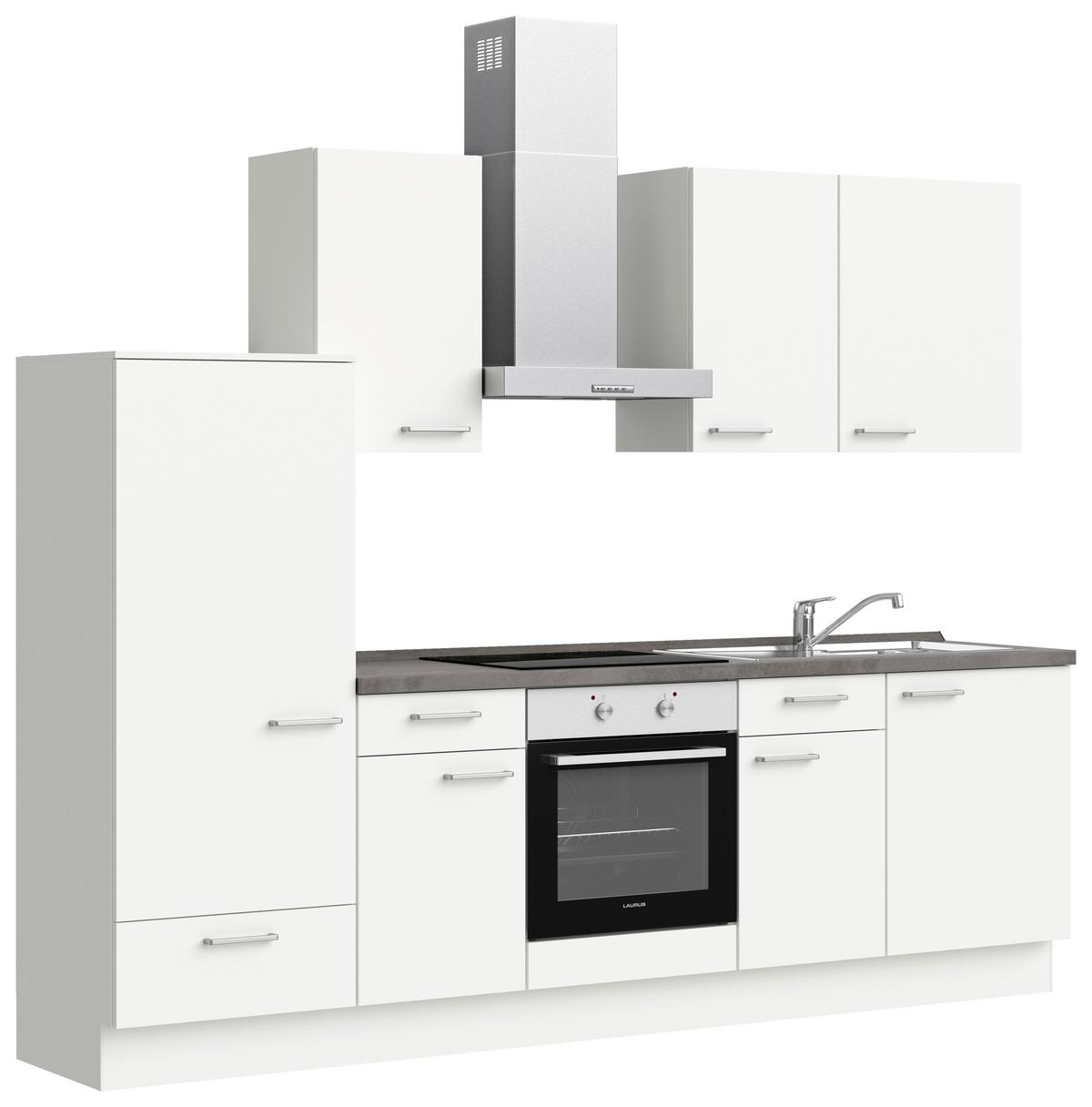 Küchenblock Touch Low m. Geräten Weiß - Schieferfarben/Edelstahlfarben, MODERN, Holzwerkstoff/Metall (270cm) - Nobilia