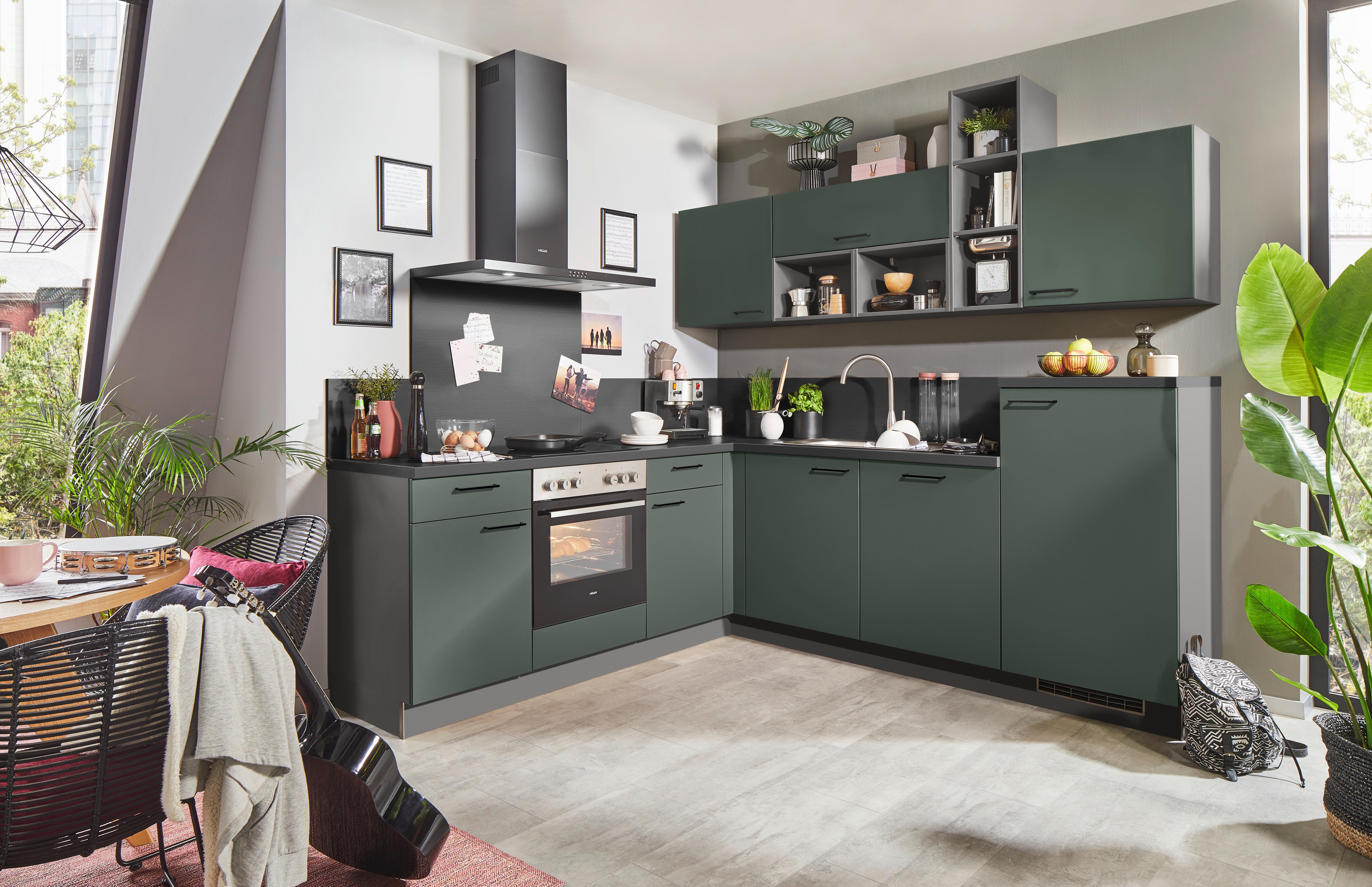 Bucatarie CLEAN - verde închis/antracit, material pe bază de lemn (225/245cm) - Express-Kuechen