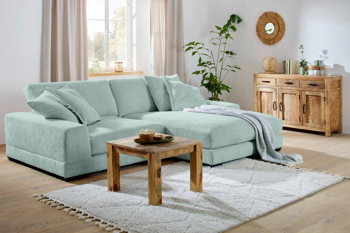 Ecksofa Paddy Ecke Türkis, Cord - Beige/Schwarz, ROMANTIK / LANDHAUS, Holz/Kunststoff (280/57/125cm) - Mömax