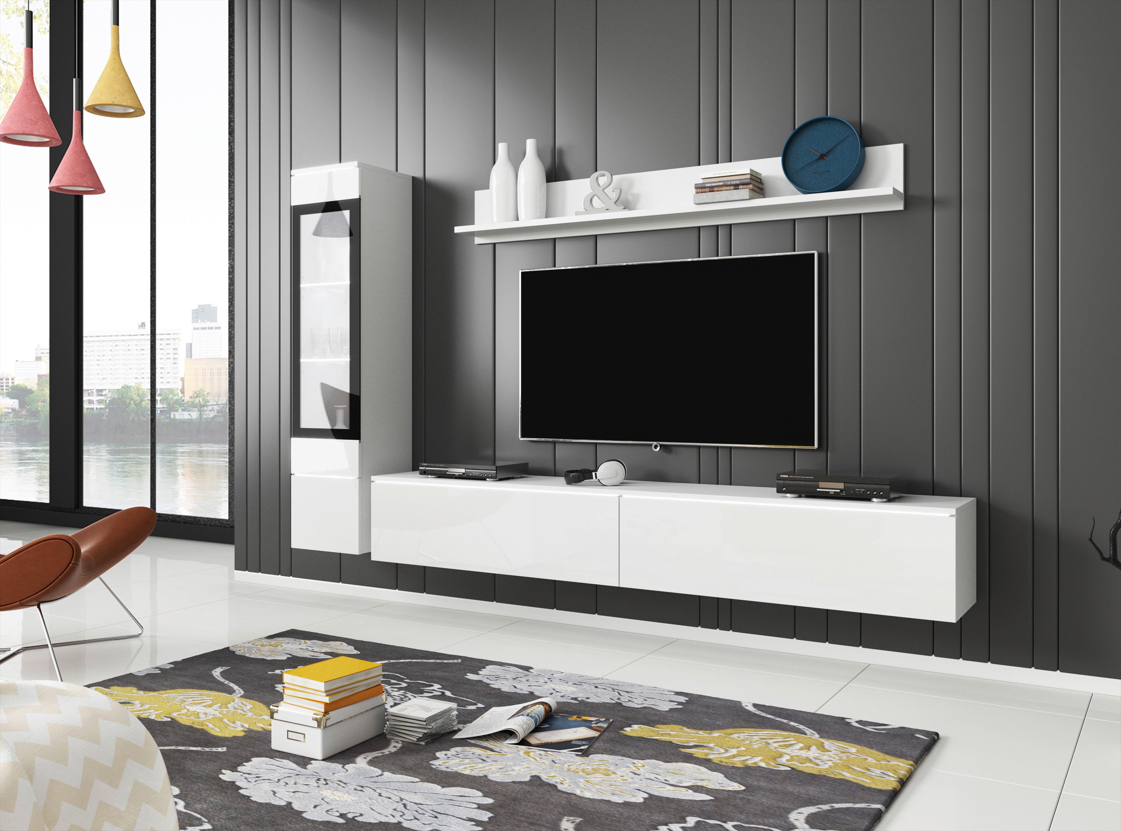 WOHNWAND VERA | WEISS HOCHGLANZ - Weiß Hochglanz/Weiß, LIFESTYLE, Glas/Holzwerkstoff (210/130/33cm) - P & B
