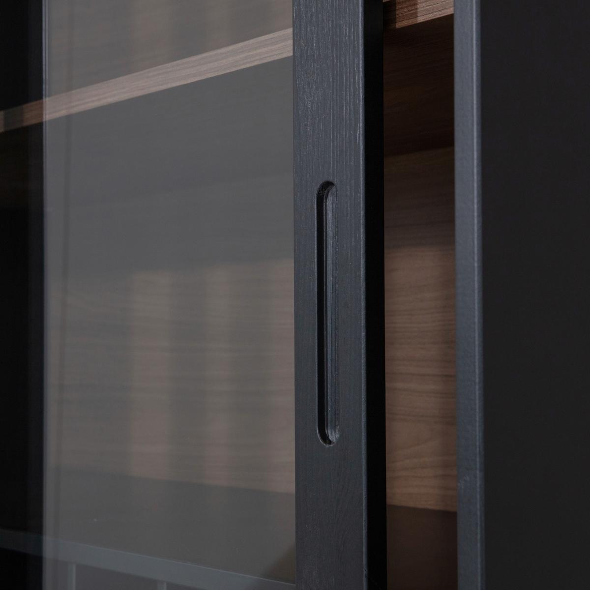 Vitrine James Schwarz/Walnussfarben B: 125cm - Nussbaumfarben/Walnussfarben, Design, Glas/Holz (125/200/57cm) - Livetastic