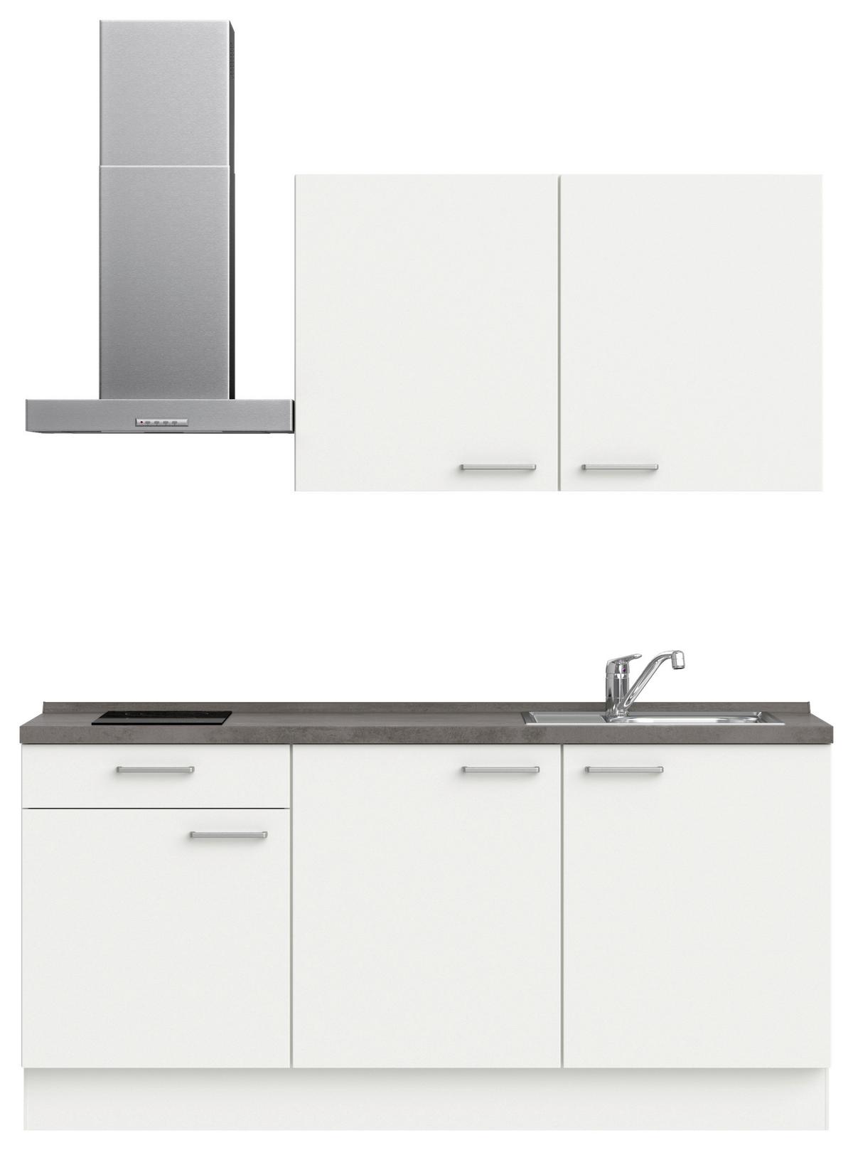 Küchenblock Touch Low m. Geräten Weiß - Schieferfarben/Edelstahlfarben, MODERN, Holzwerkstoff/Metall (180cm) - Nobilia