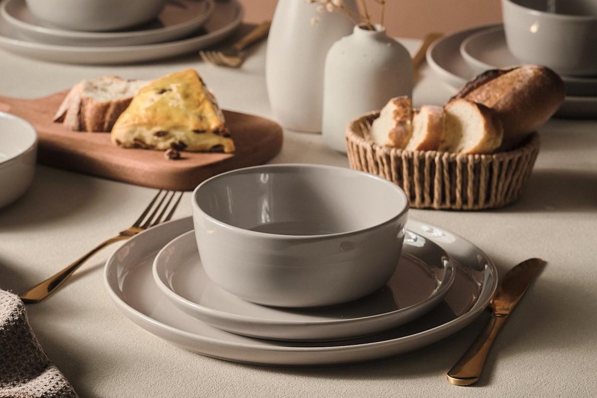 SERWIS OBIADOWO-ŚNIADANIOWY COLORI GRIGIO - szary, Trend, ceramika - Novel