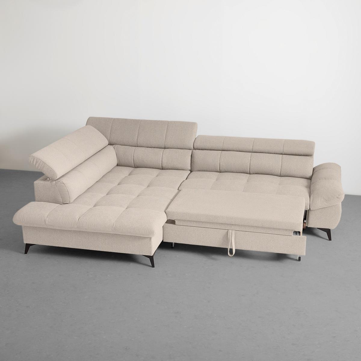 Wohnlandschaft Alberto Beige - Beige/Schwarz, MODERN, Textil/Metall (296/78/201cm) - Mömax
