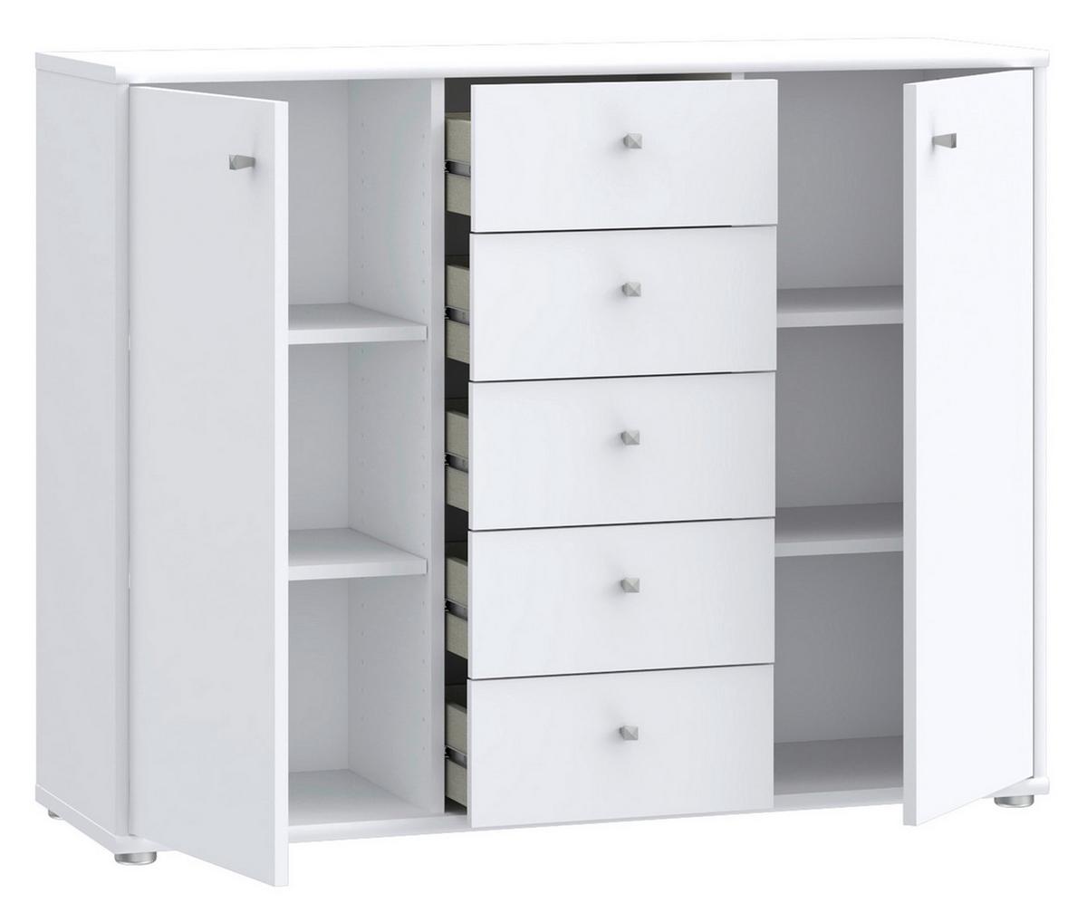 Komoda Tempra 2, Bela - bela/barve aluminija, Design, leseni material (108,8/85,5/34,8cm)
