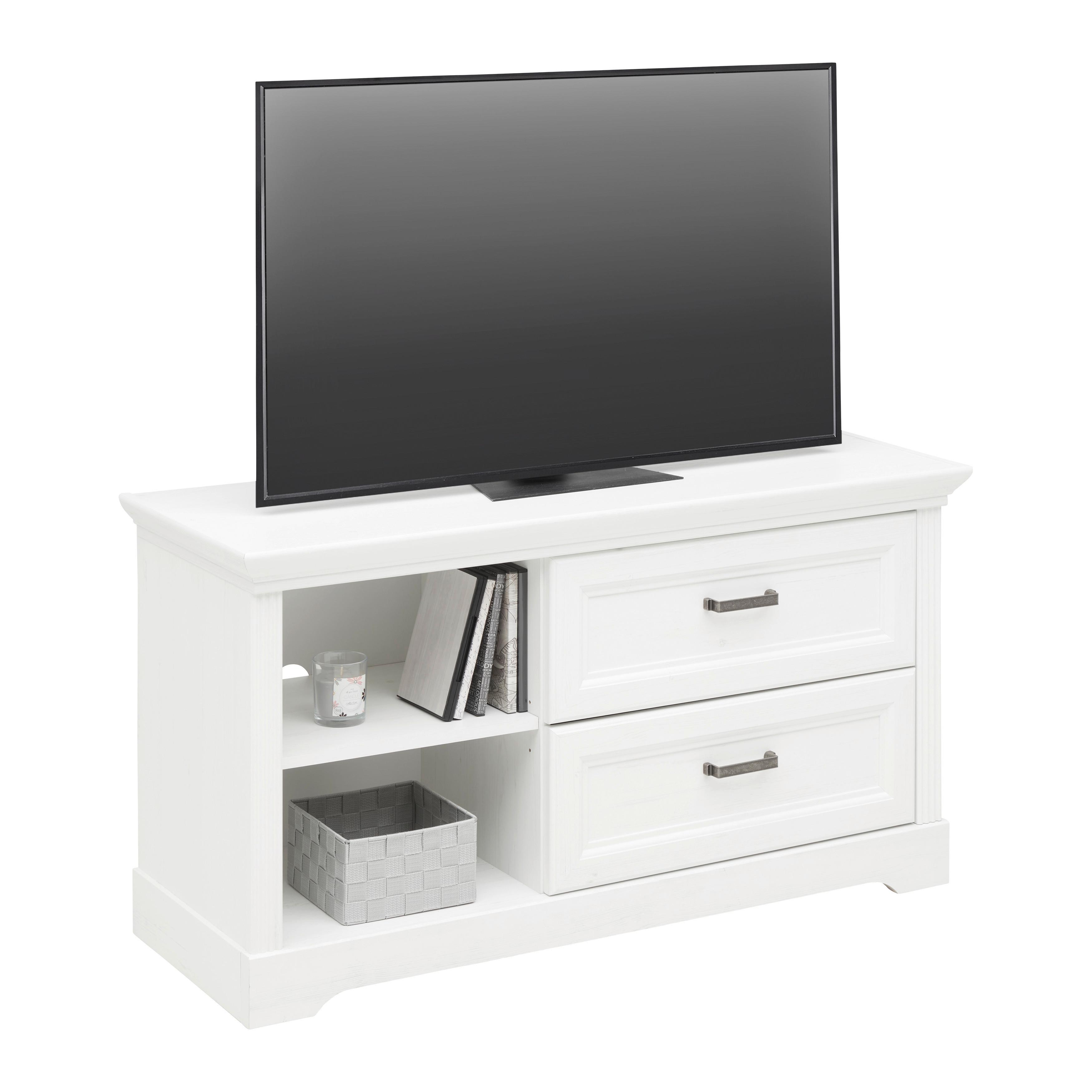TV-Element in Weiss - Weiss/Schwarz, Romantik / Landhaus, Holzwerkstoff/Kunststoff (112/60/42cm) - Zandiara