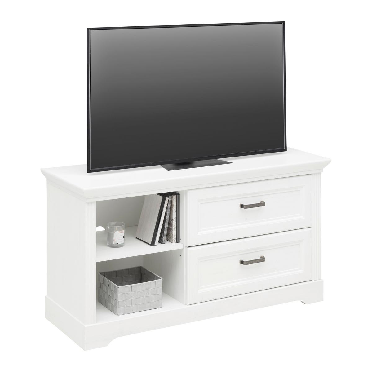TV-Element in Weiss - Weiss/Schwarz, Romantik / Landhaus, Holzwerkstoff/Kunststoff (112/60/42cm) - Zandiara