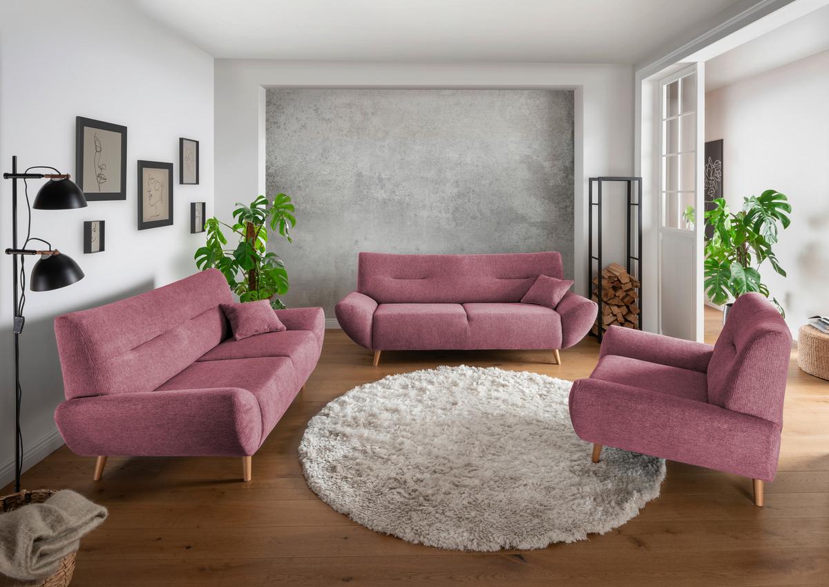 3-Sitzer-Sofa Drago Brombeere Chenille - Wildeiche/Brombeere, MODERN, Holz/Textil (205/81/90cm) - MID.YOU