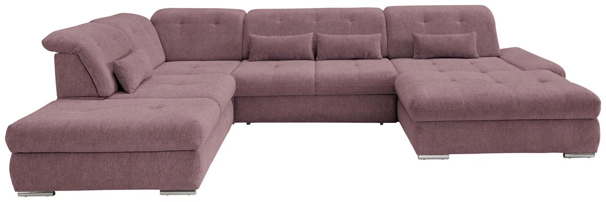 Wohnlandschaft Dalida Brombeere Chenille - Chromfarben/Brombeere, Design, Textil/Metall (254/376/195cm) - Livetastic