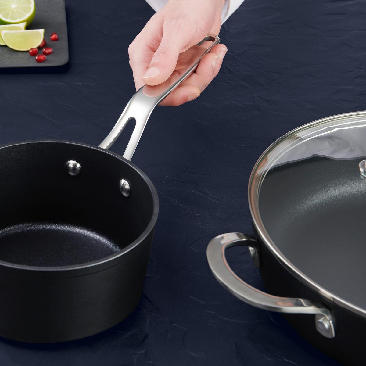 Kochtopfset Profi Line in Schwarz, 7-teilig - Klar/Silberfarben, KONVENTIONELL, Glas/Metall - Gourmesto