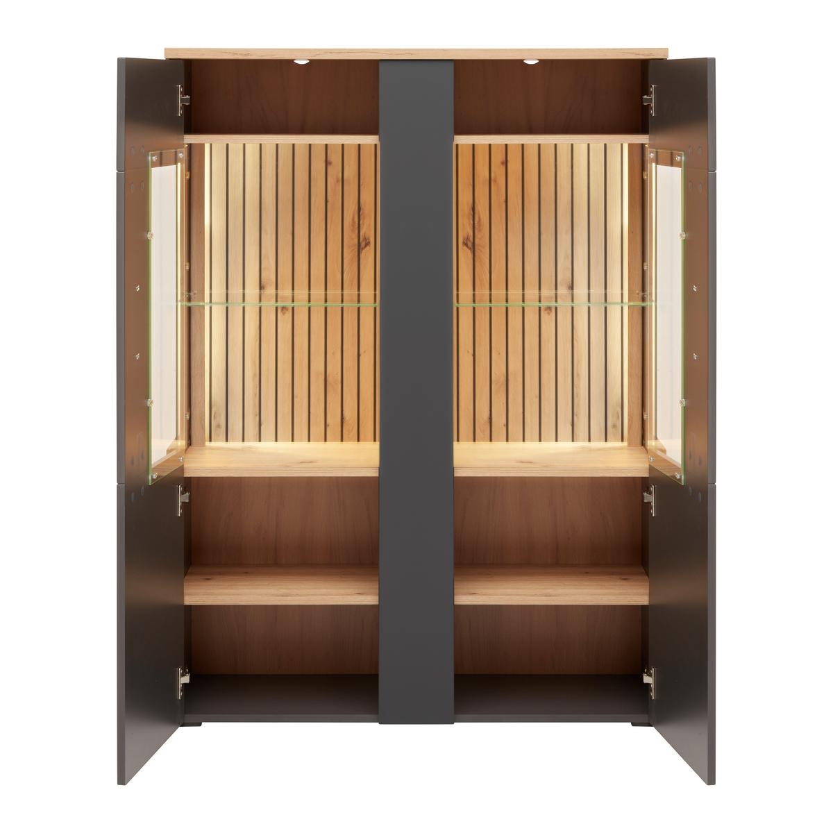 Highboard Alara Eiche/Anthrazit - Schwarz, MODERN, Glas/Holzwerkstoff (102/138/35cm) - Mömax