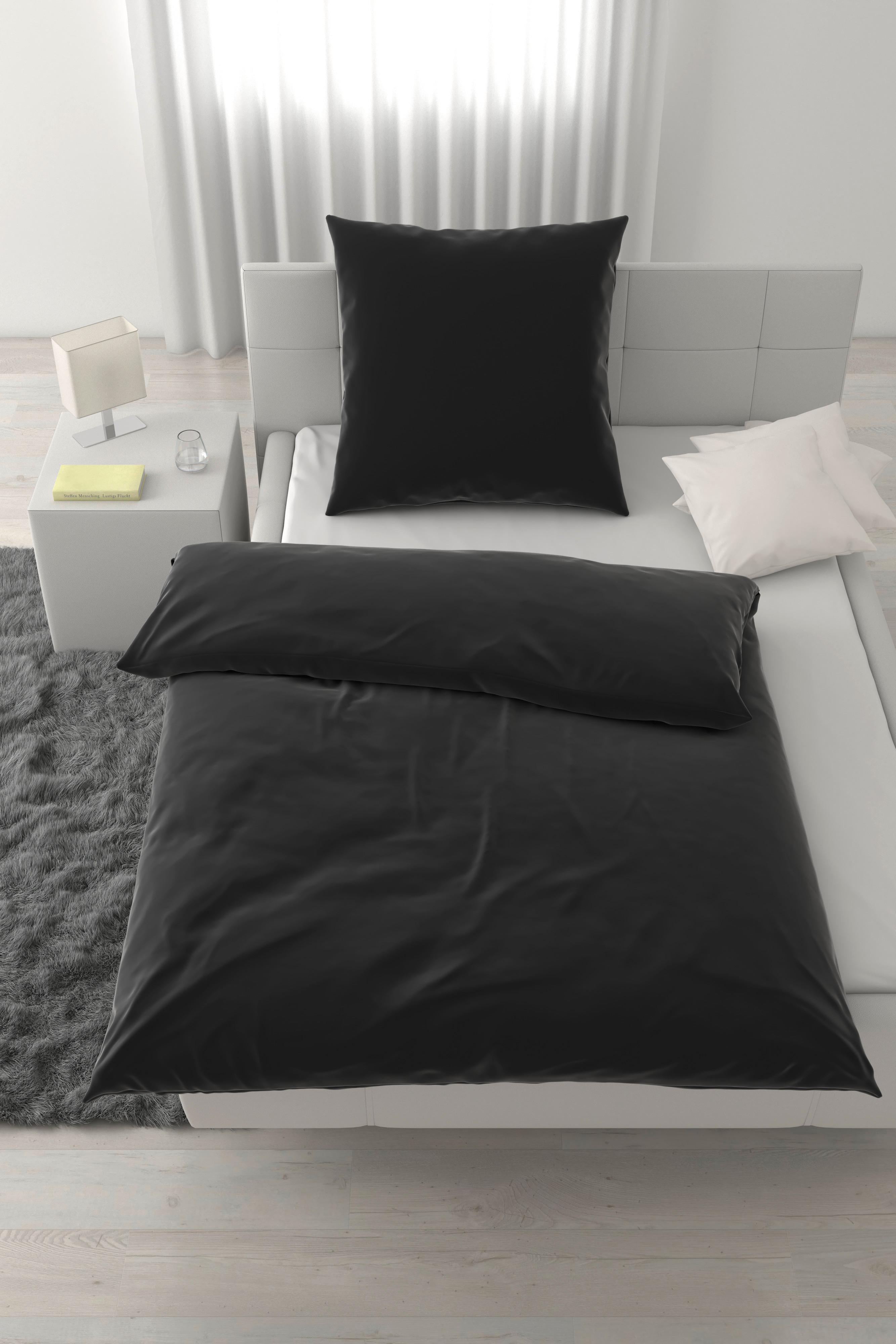 Bettwäsche Xenia Uni Schwarz ca. 135x200cm - Schwarz, MODERN, Textil (135/200cm) - Premium Living